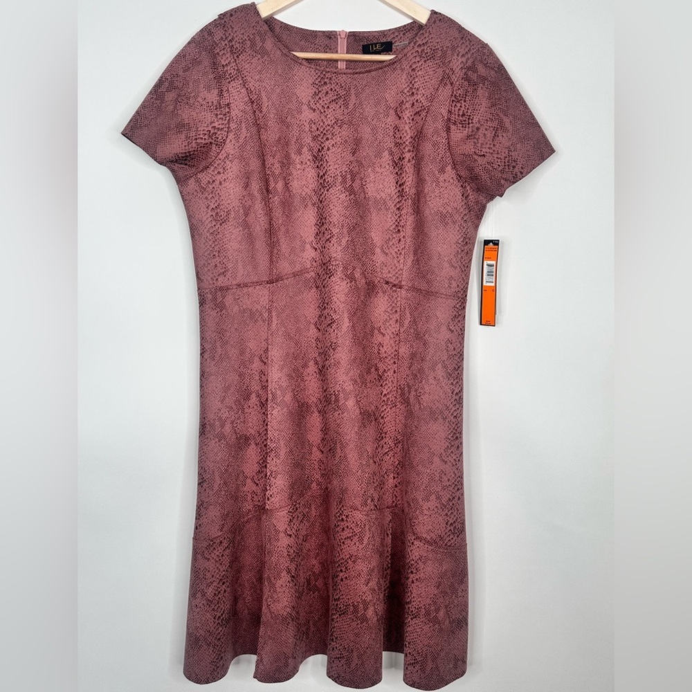 NWT I LE New York Mauve Snakeskin print flare‎ dress sz 12